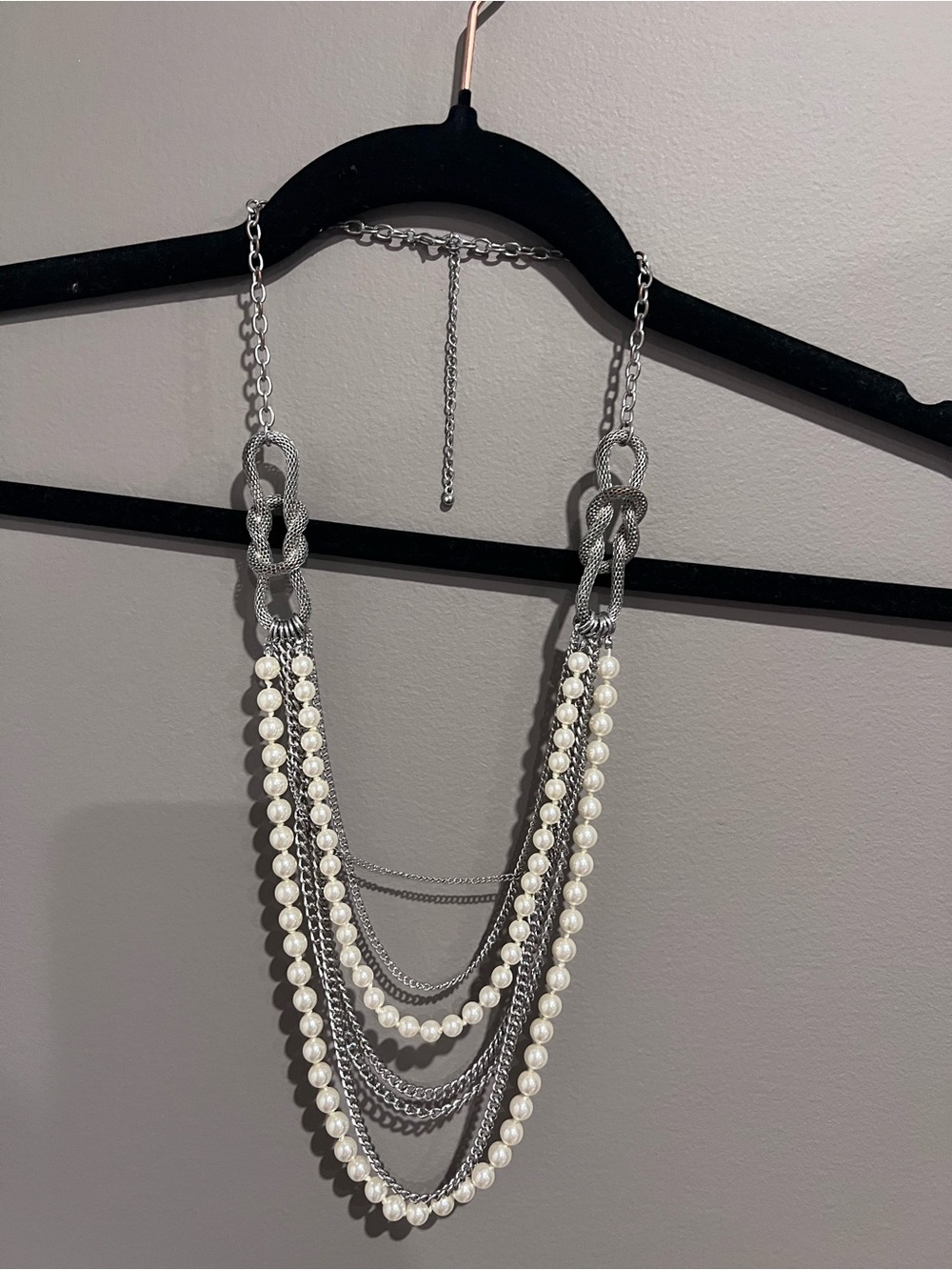 Chanel-esque Silver-Tone Multi-Strand Pearl Necklace